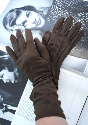 1950s Vintage Mid Length Brown Day Gloves • 3" Finger