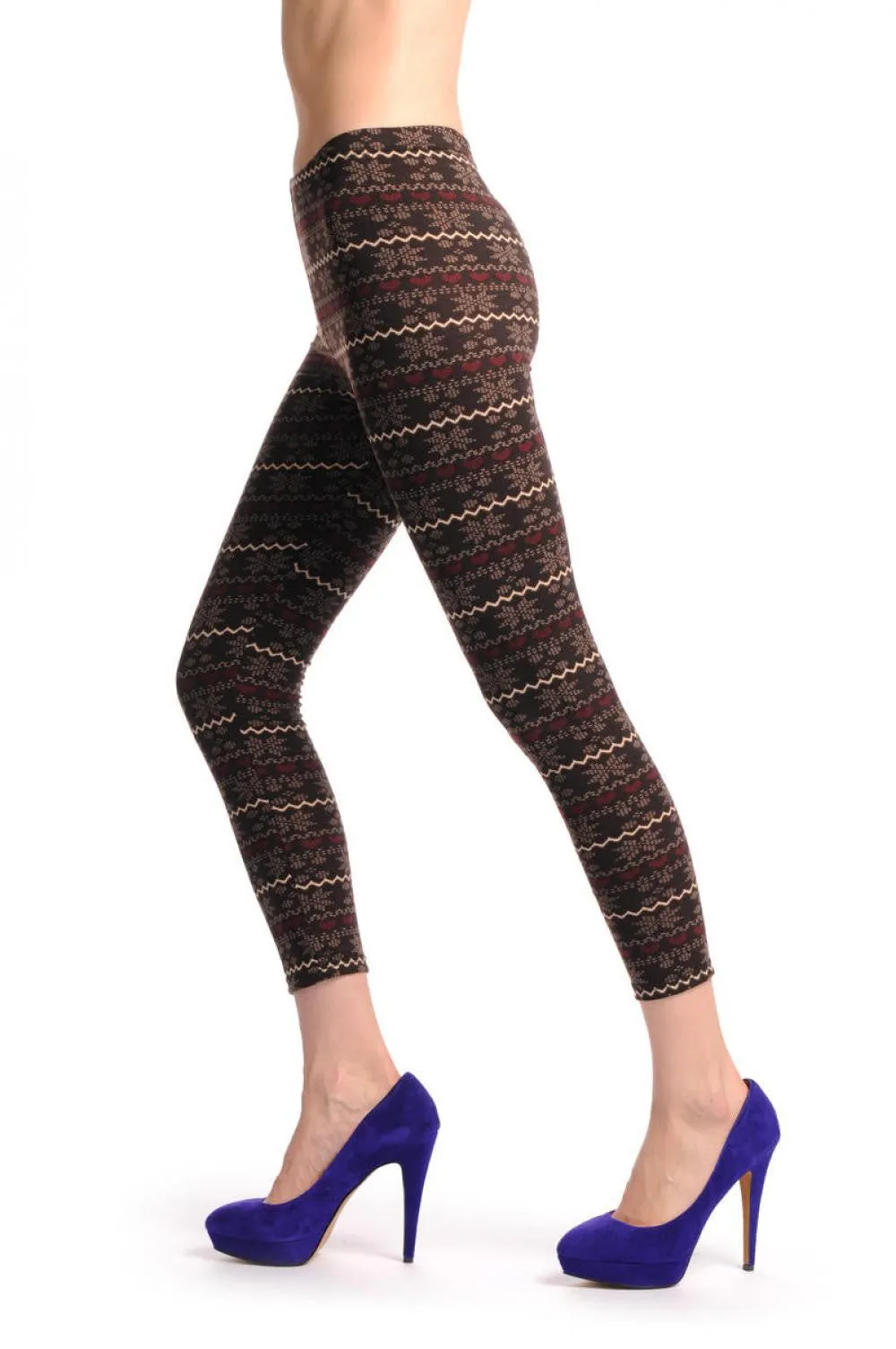 Beige & Burgundy On Dark Brown Aztec Jacquard Knit Print