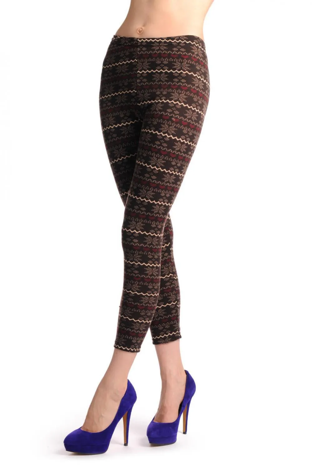 Beige & Burgundy On Dark Brown Aztec Jacquard Knit Print