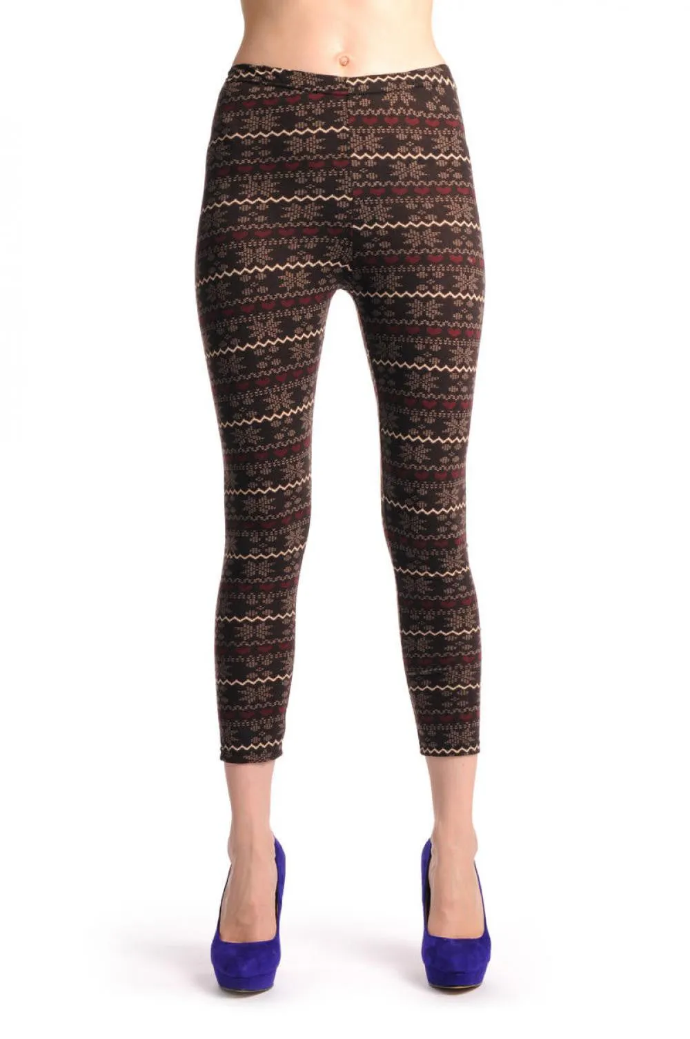 Beige & Burgundy On Dark Brown Aztec Jacquard Knit Print