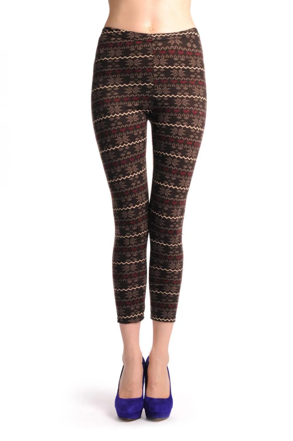 Beige & Burgundy On Dark Brown Aztec Jacquard Knit Print