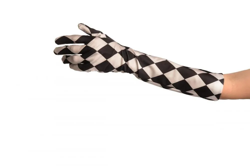 Black & White Satin Harlequin Gloves