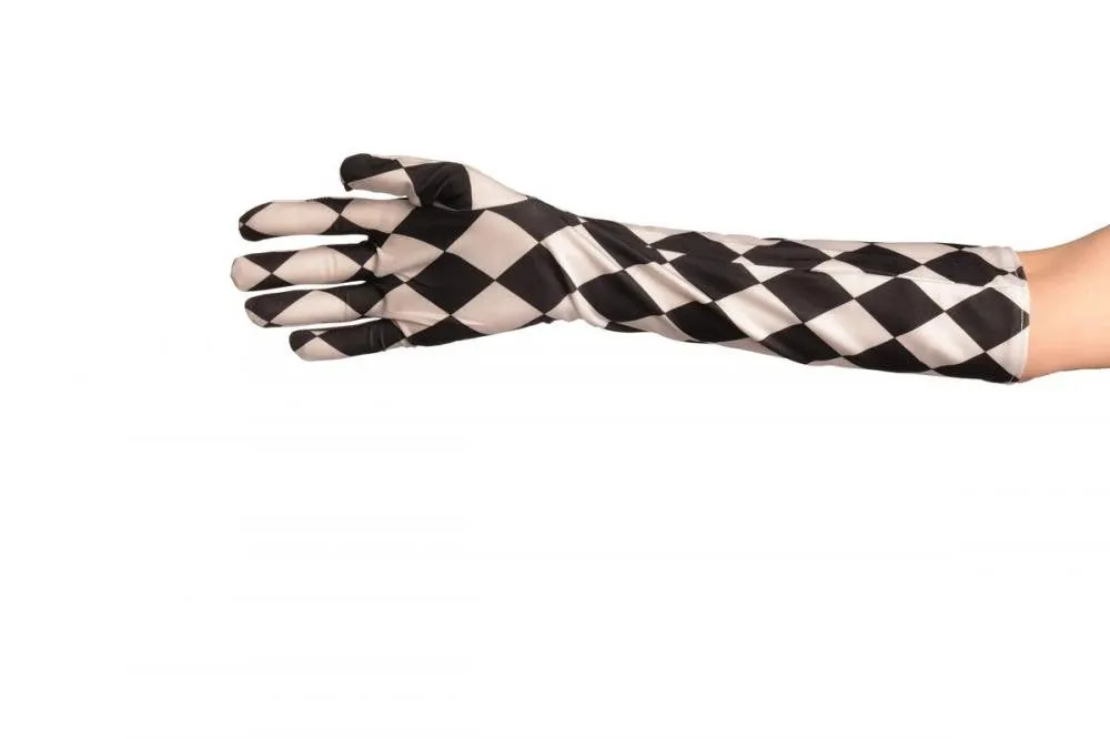 Black & White Satin Harlequin Gloves