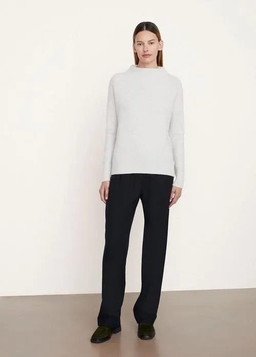 Boiled Cashmere Funnel Neck Pullover in Heather Platinum