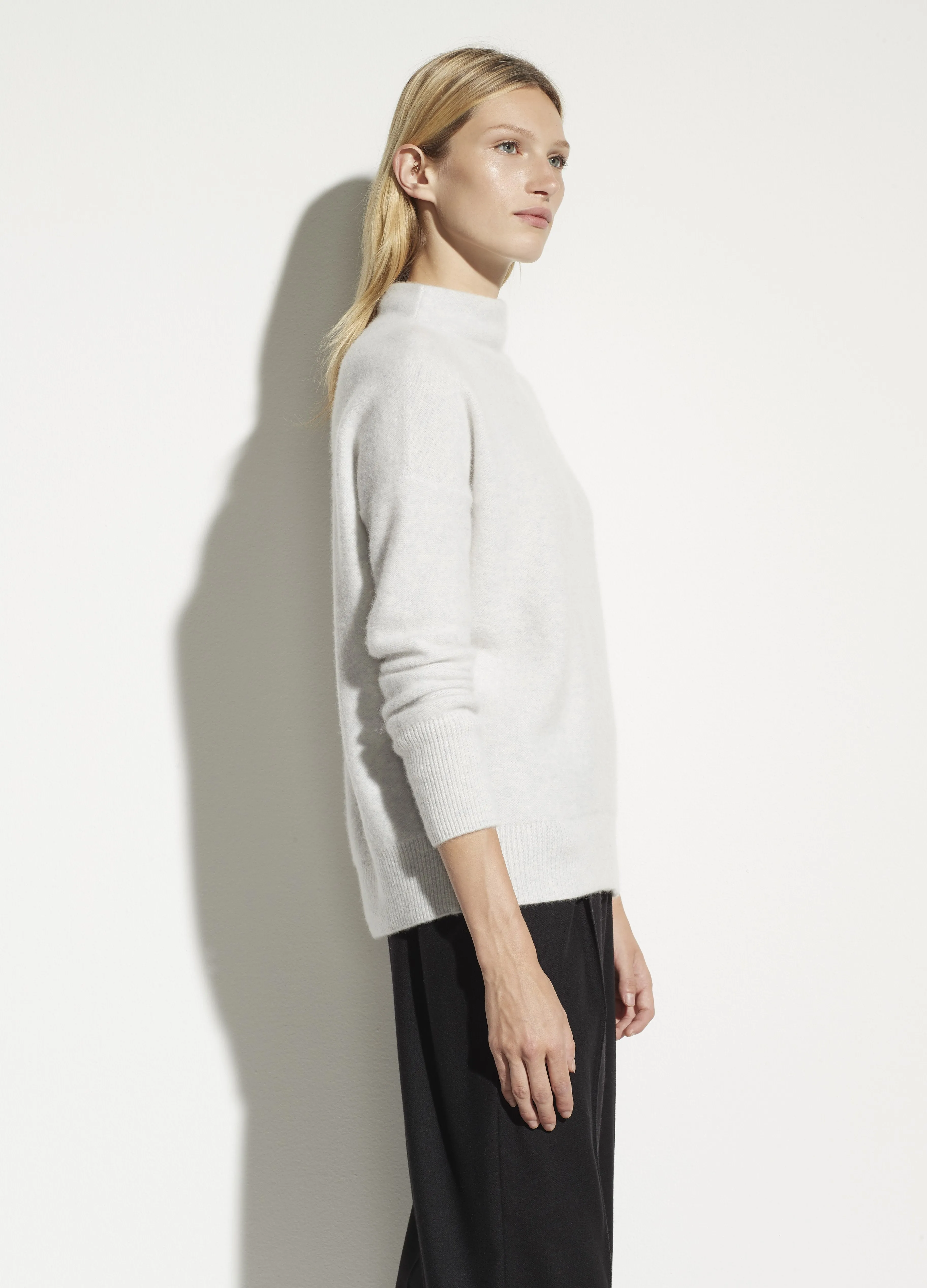 Boiled Cashmere Funnel Neck Pullover in Heather Platinum