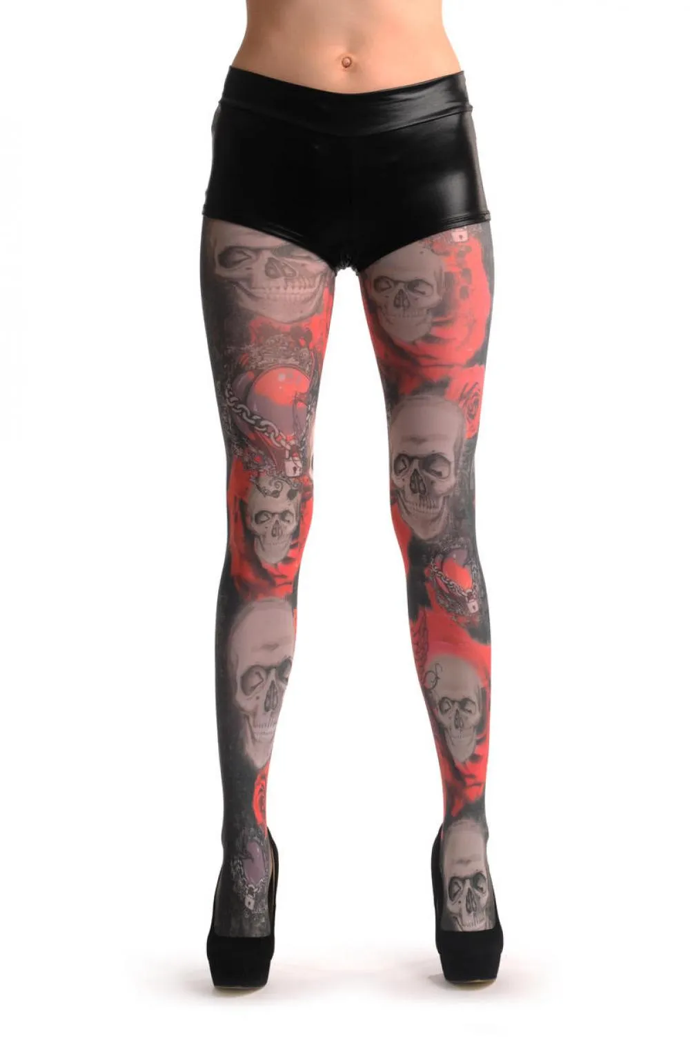 Gothic Skull With Red Roses & The Lock