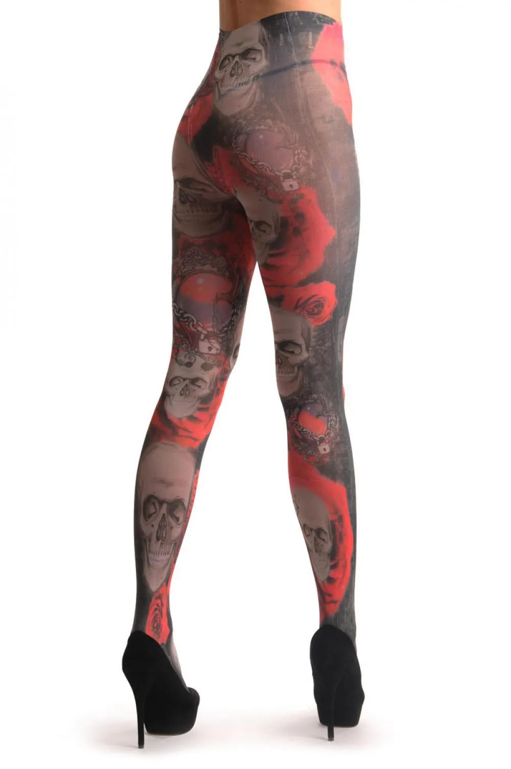 Gothic Skull With Red Roses & The Lock