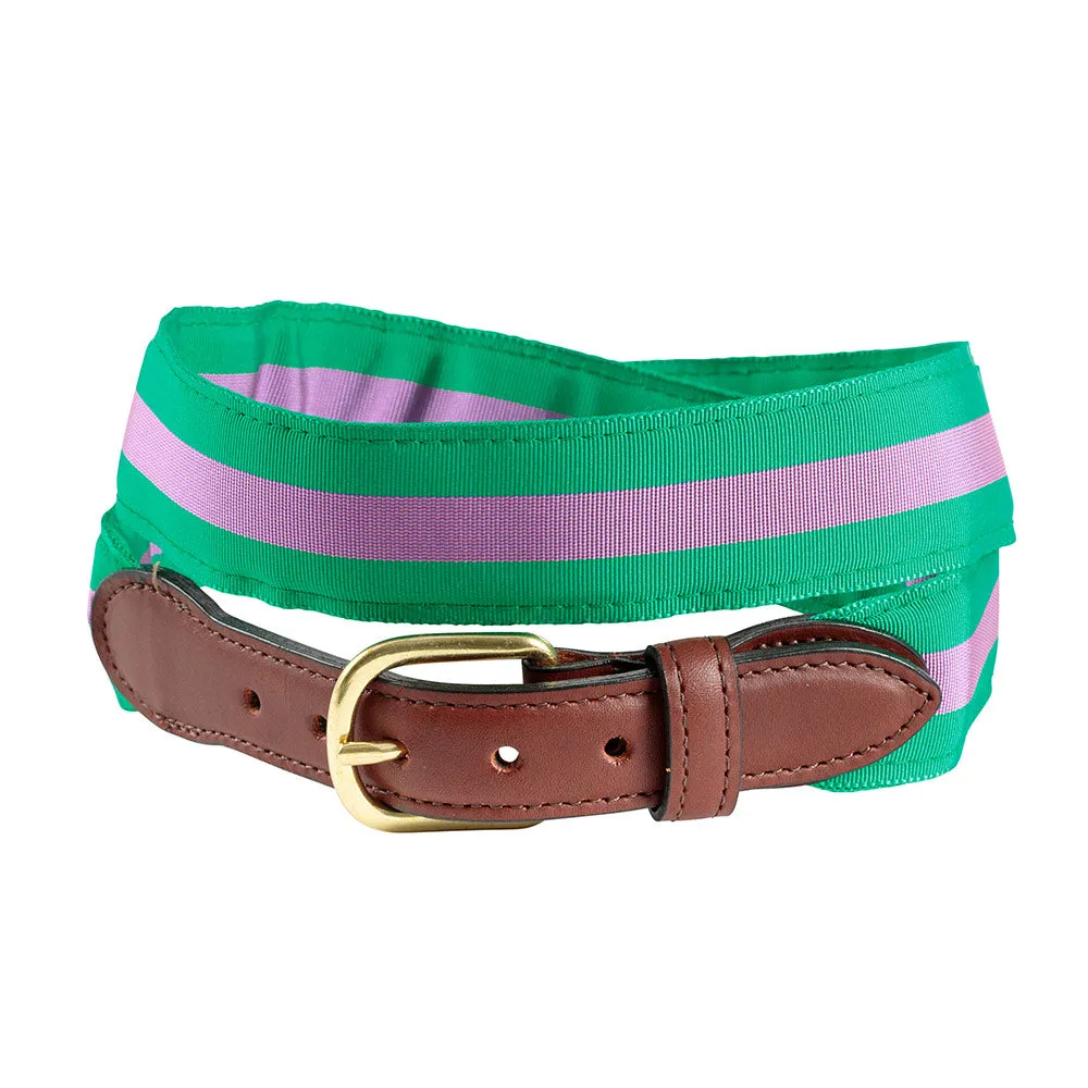 Green & Purple Grosgrain Ribbon Leather Tab Belt