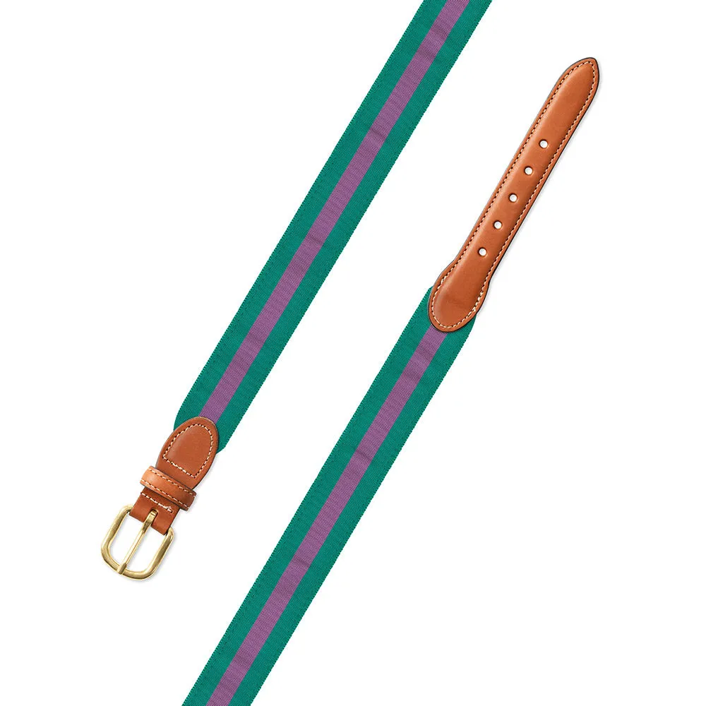 Green & Purple Grosgrain Ribbon Leather Tab Belt