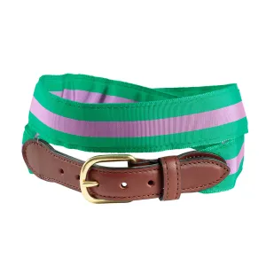 Green & Purple Grosgrain Ribbon Leather Tab Belt
