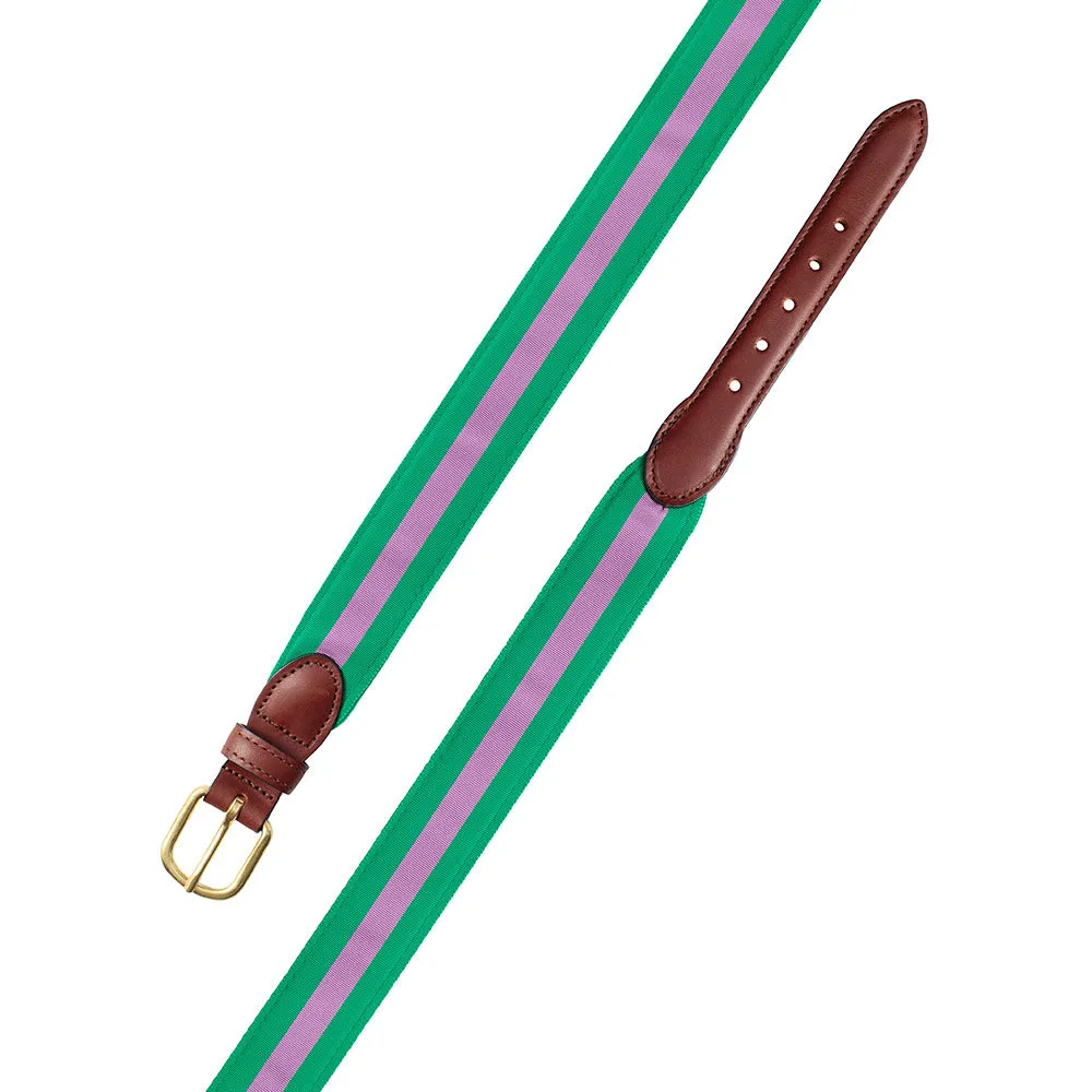 Green & Purple Grosgrain Ribbon Leather Tab Belt