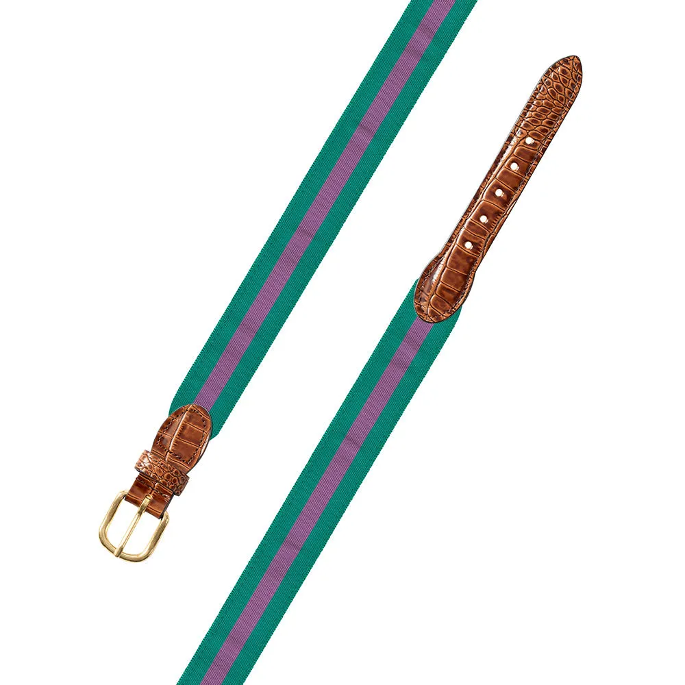 Green & Purple Grosgrain Ribbon Leather Tab Belt