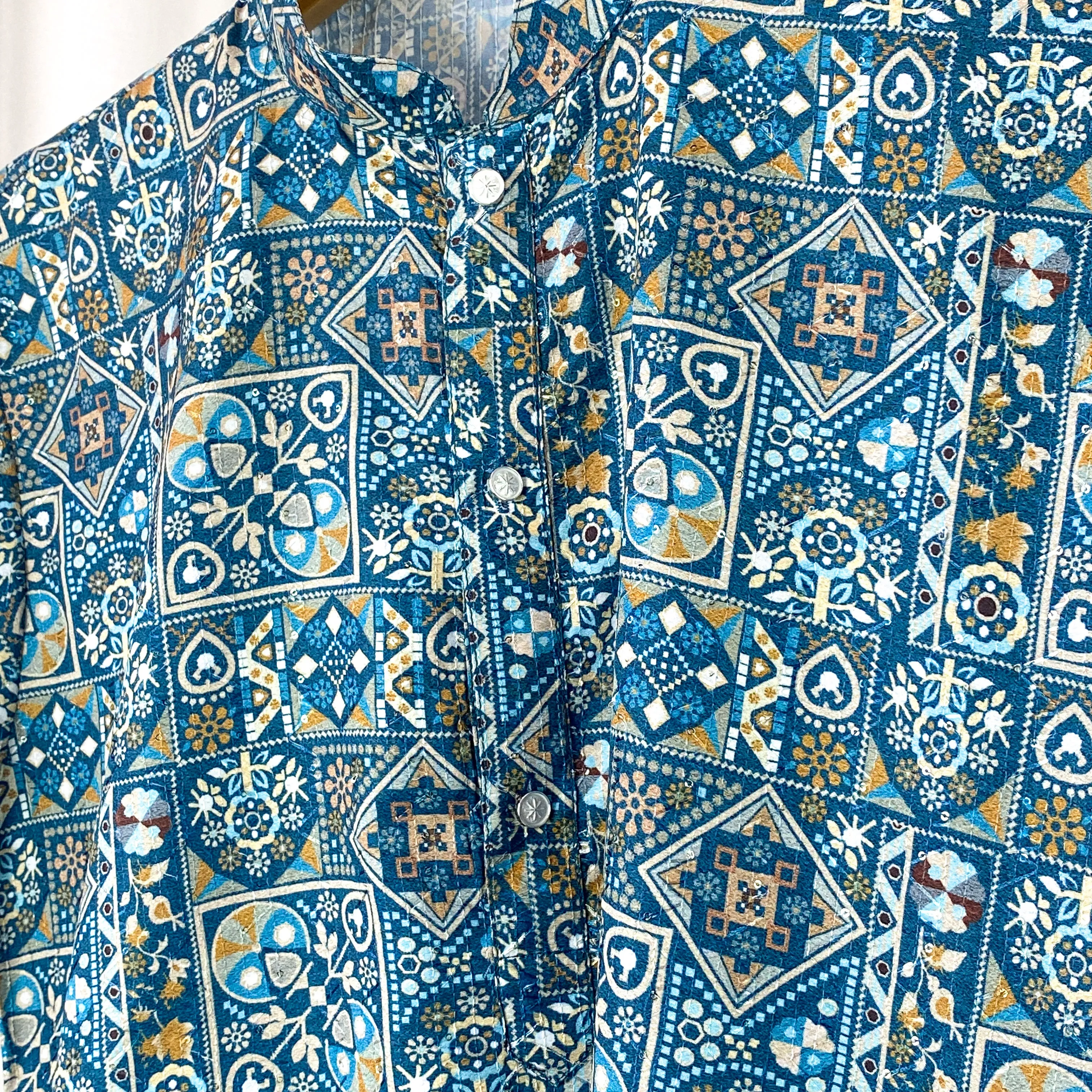 JEET - Teal Blue Print Cotton Kurta Pajama
