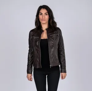 Ladies Elektra Washed Leather Jacket Spring Brown