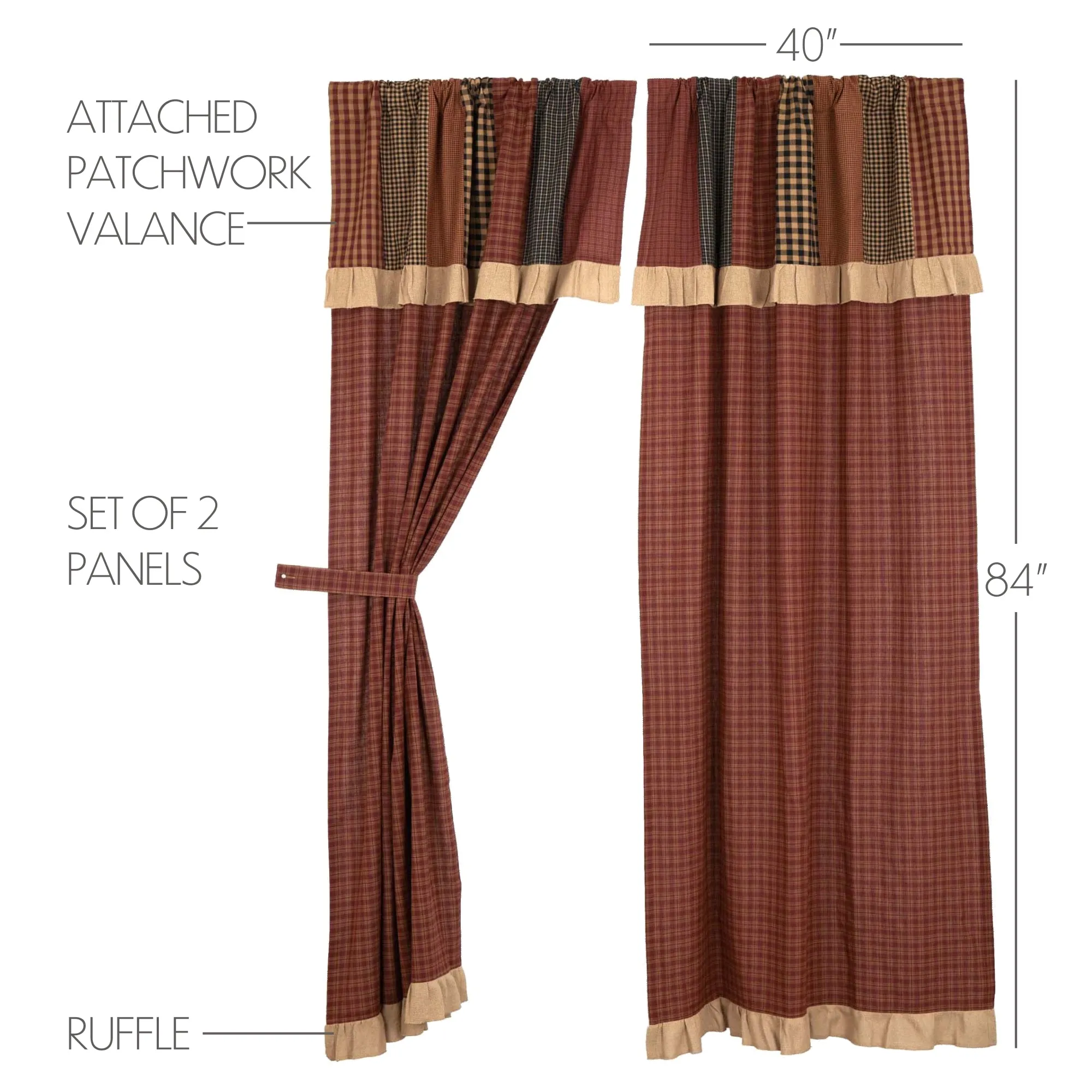 Maisie Panel with Attached Patch Valance Set of 2