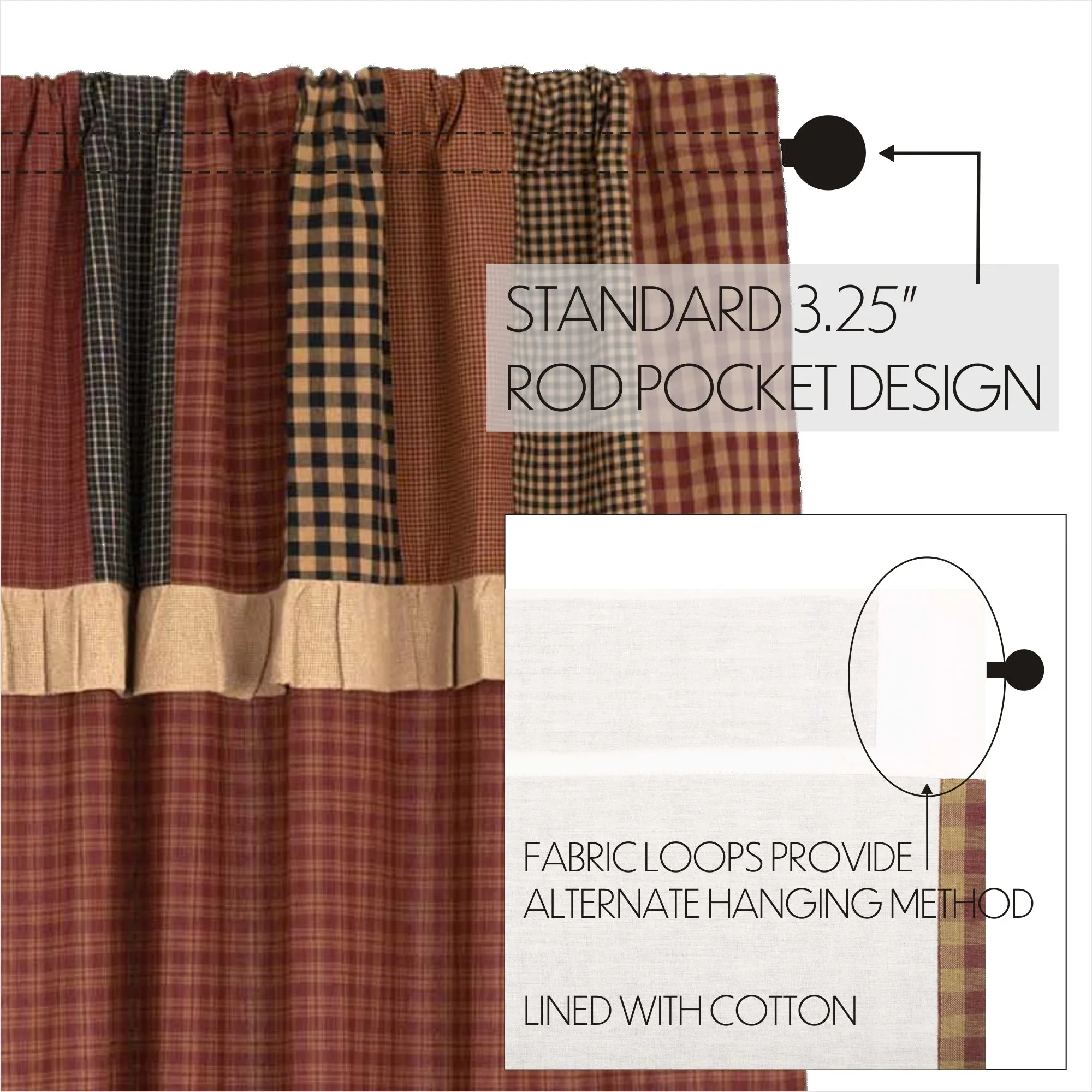 Maisie Panel with Attached Patch Valance Set of 2
