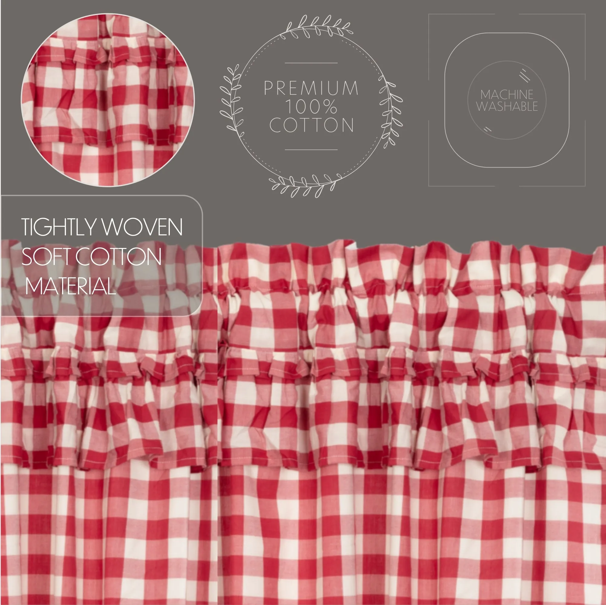 Panels Annie Buffalo Check Ruffled Farmhouse Window Curtain Set VHC Brands