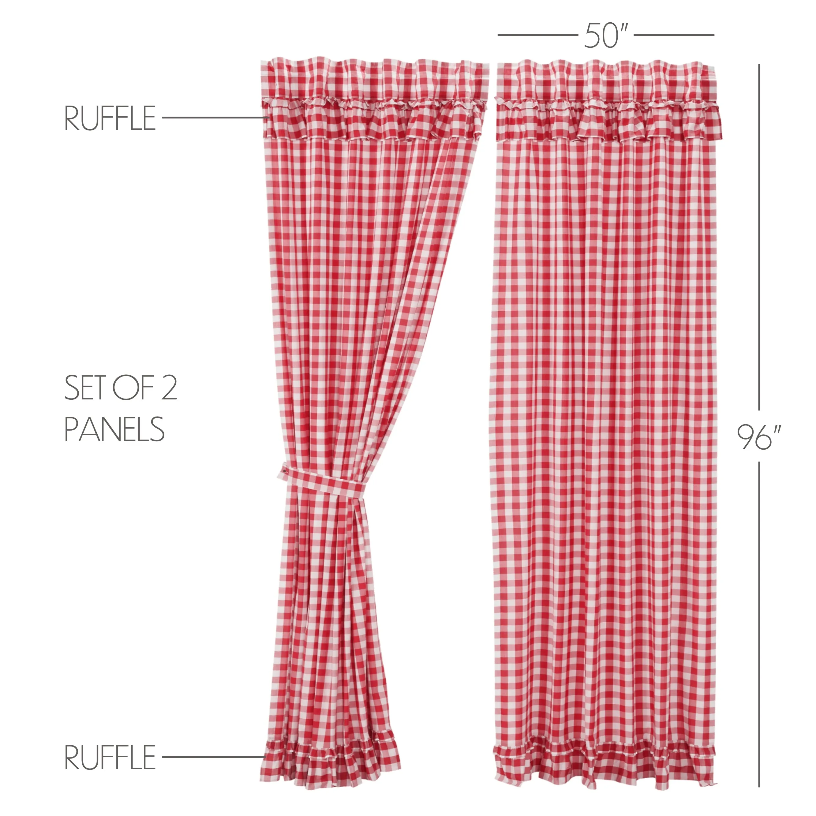 Panels Annie Buffalo Check Ruffled Farmhouse Window Curtain Set VHC Brands