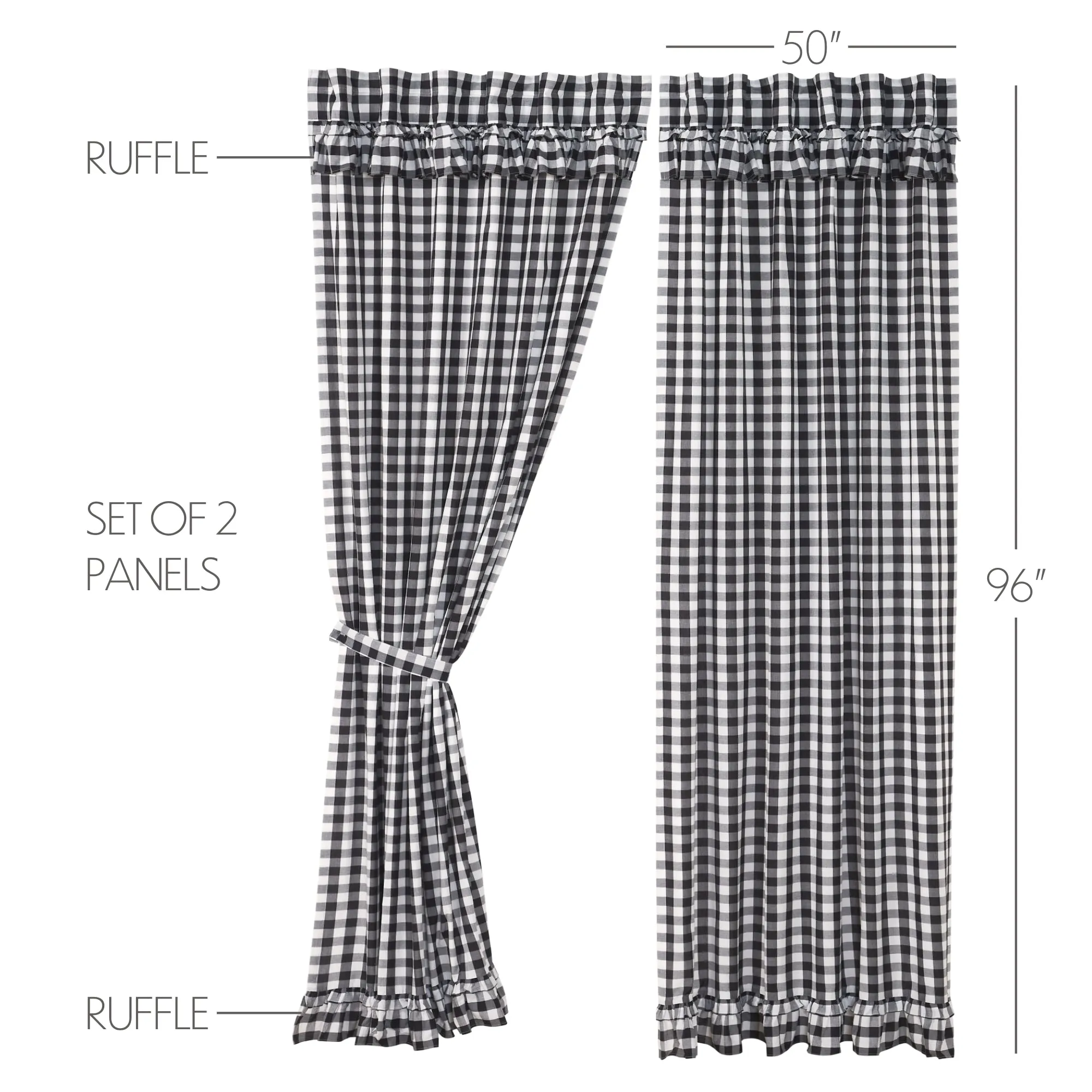 Panels Annie Buffalo Check Ruffled Farmhouse Window Curtain Set VHC Brands