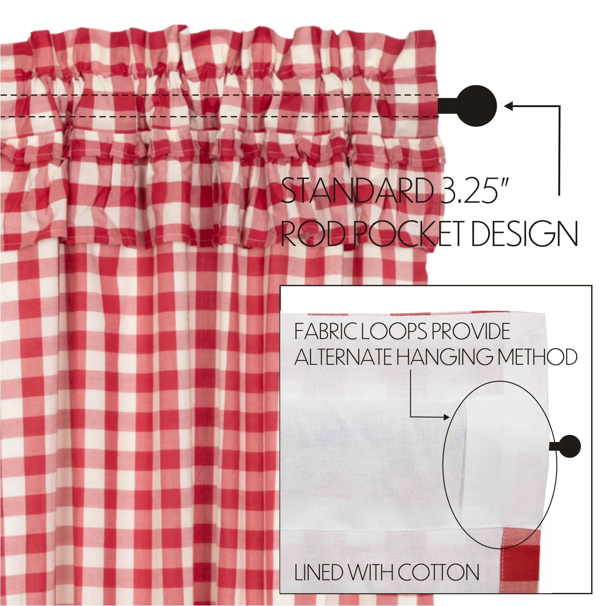Panels Annie Buffalo Check Ruffled Farmhouse Window Curtain Set VHC Brands