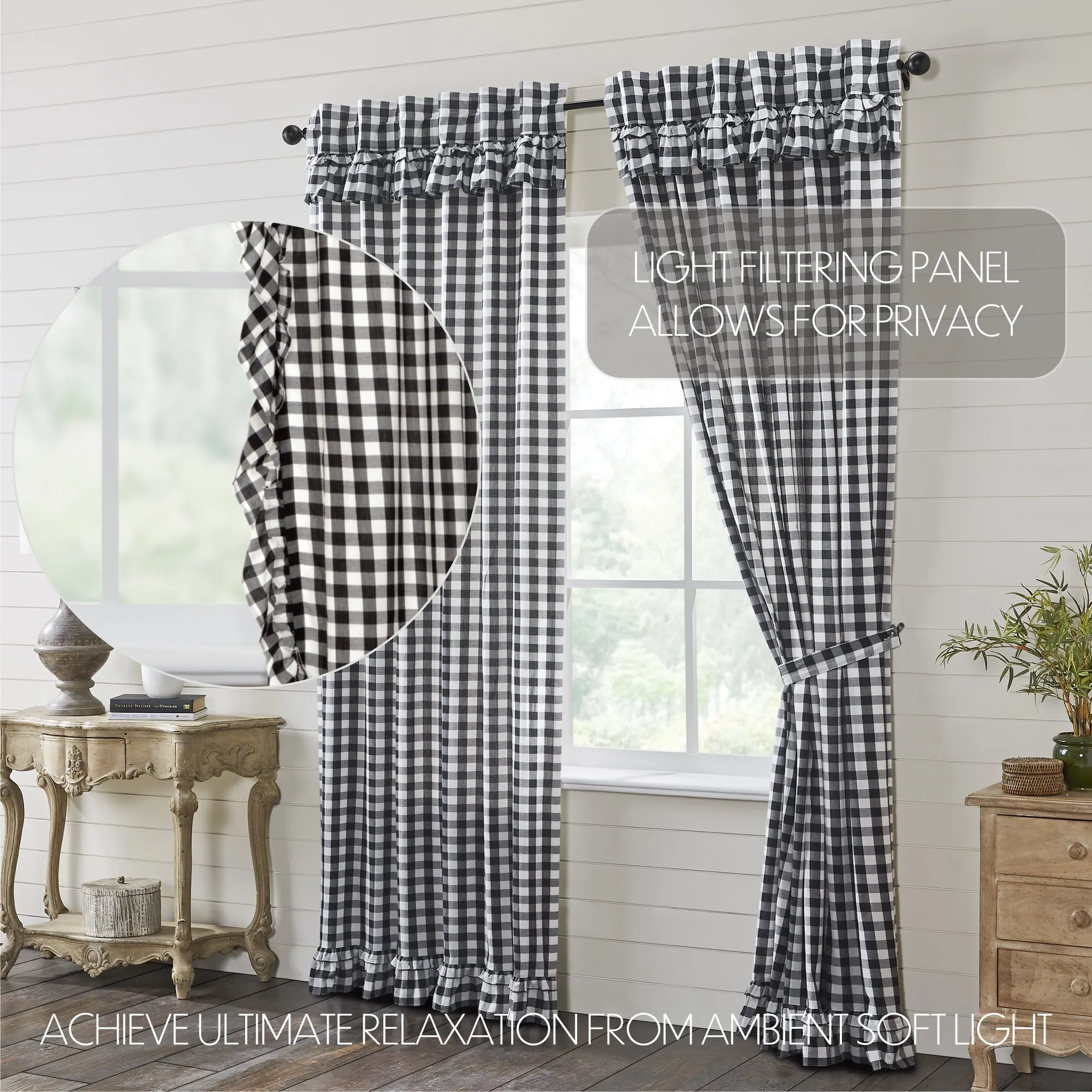 Panels Annie Buffalo Check Ruffled Farmhouse Window Curtain Set VHC Brands
