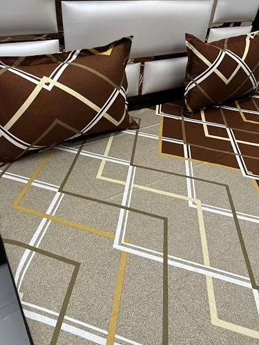 Pure Decor Passion Fur Collection Pure Cotton Bedsheets for Double Bed Cotton with Pillow Cover Set of 2 for Home Queen Size Bed PD 4307 - Geometric, Brown
