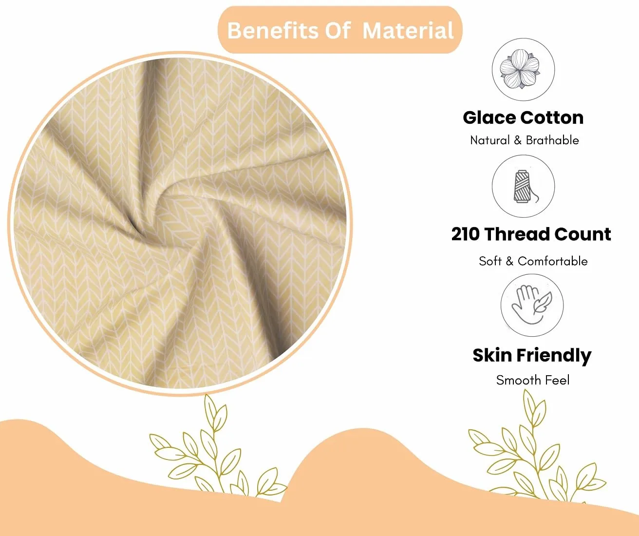 RD TREND Presents Luxurious Glace Cotton Super Soft 210 TC 360° Elastic Fitted Bedsheet King Size (78X72X8 Inch) with 2 Pillow Covers, Color -Beige,Pattern-Solid