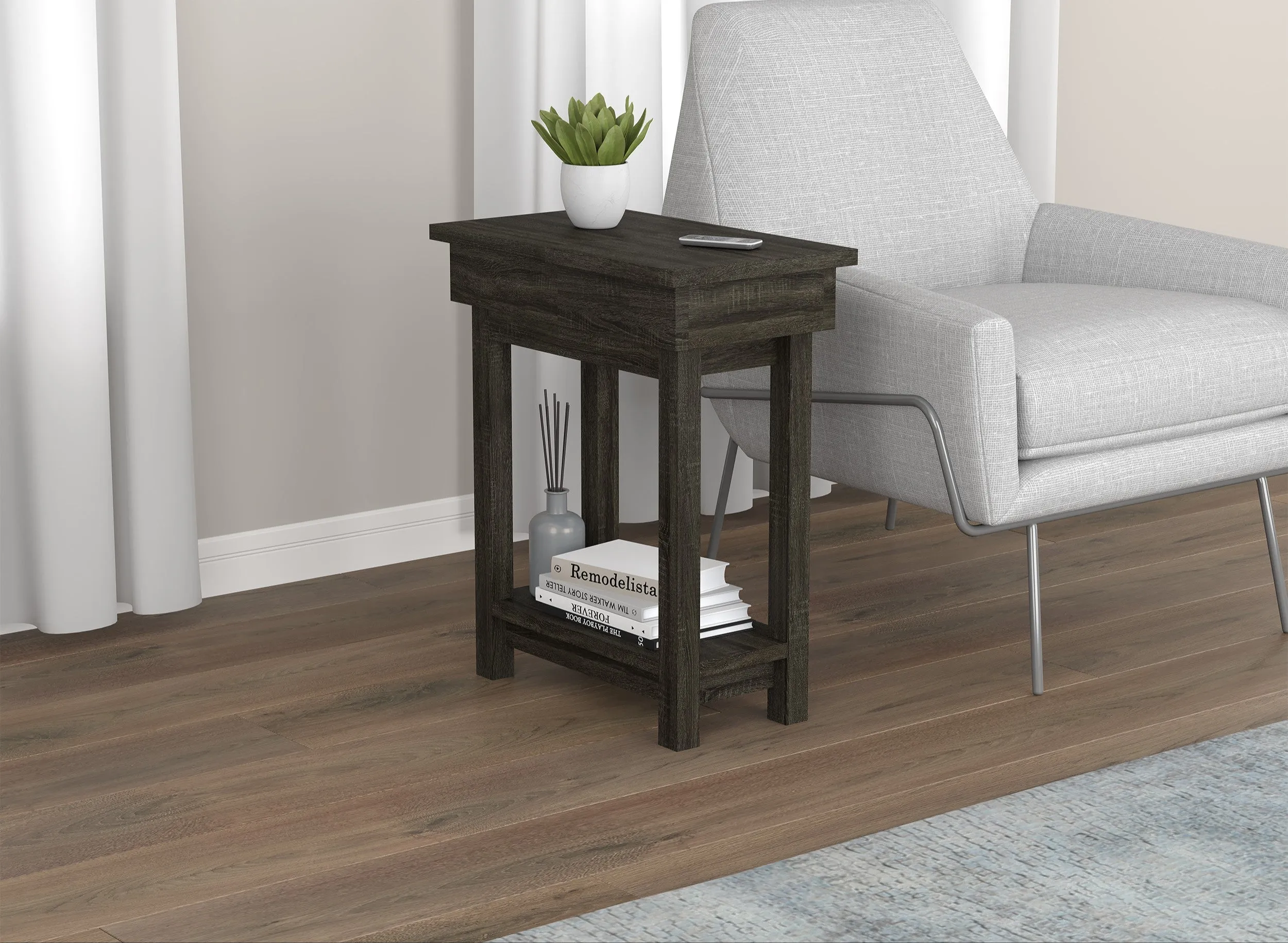 Safdie & Co. Accent Table 20L Dark Grey Open Top Drawer