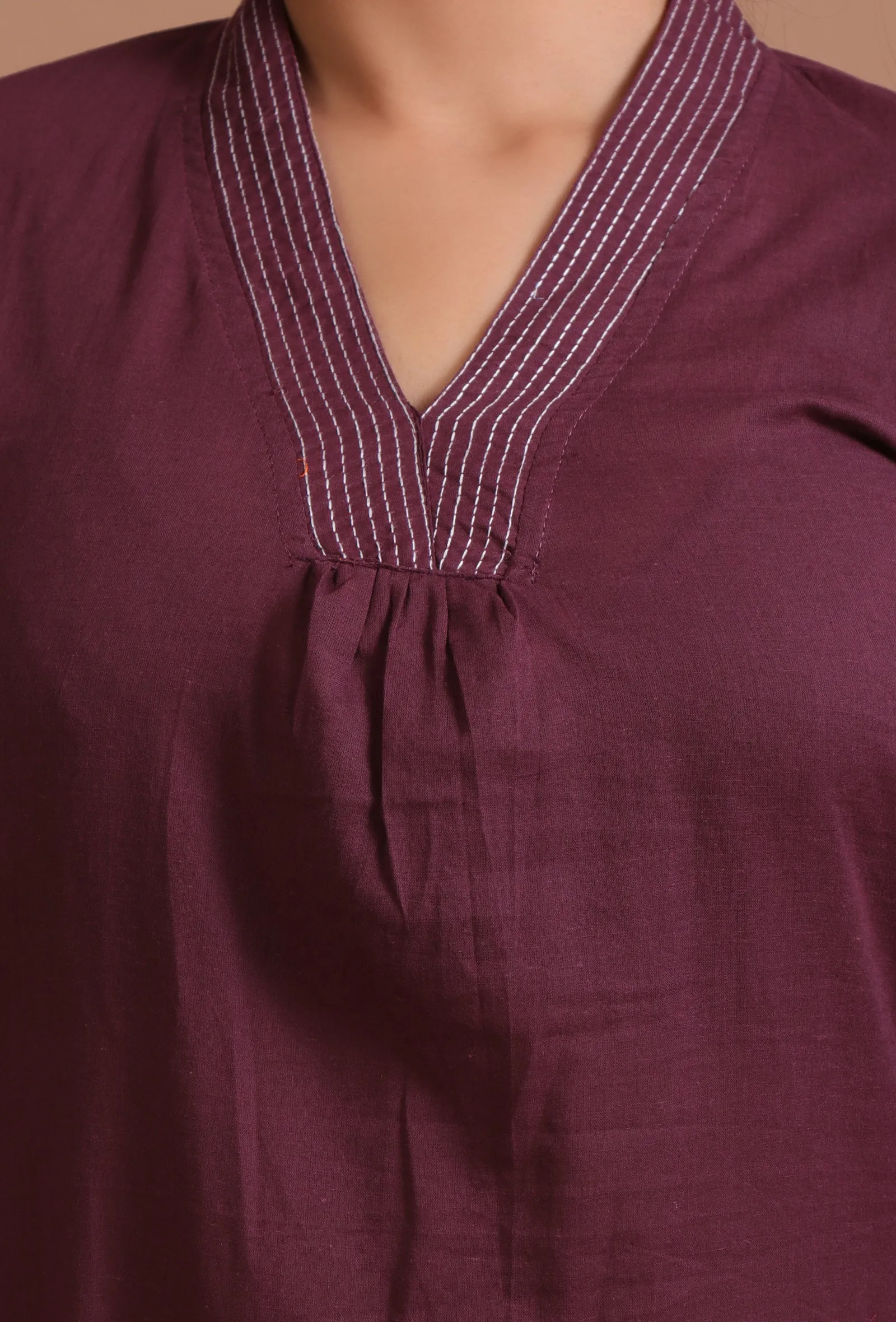 Set Of 2: Dark Brown Cotton Plain Kurta & Pant Set