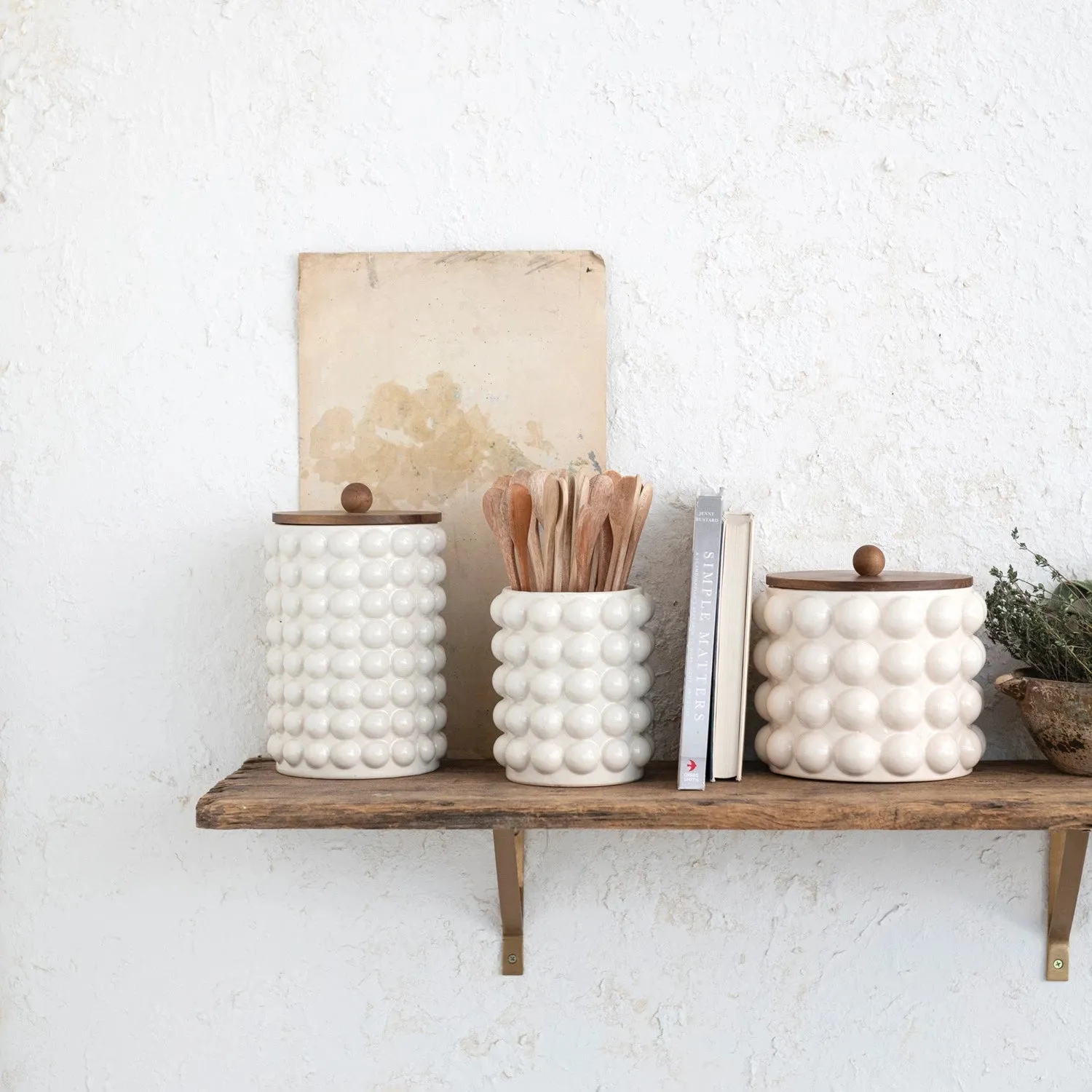 Short Stoneware Canister w/Raised Dots
