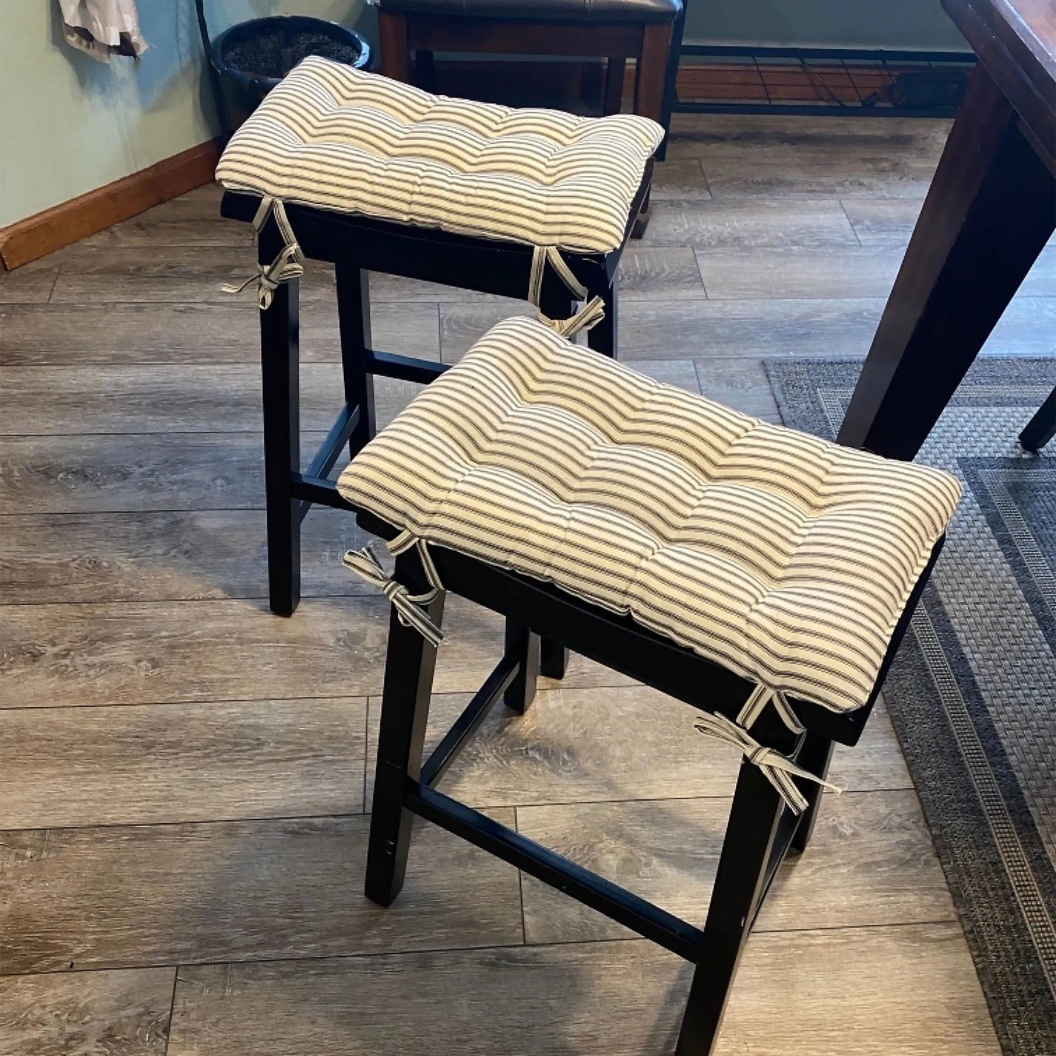 Ticking Stripe Black Saddle Stool Cushions - Gaucho Stool - Satori Seat Cushions