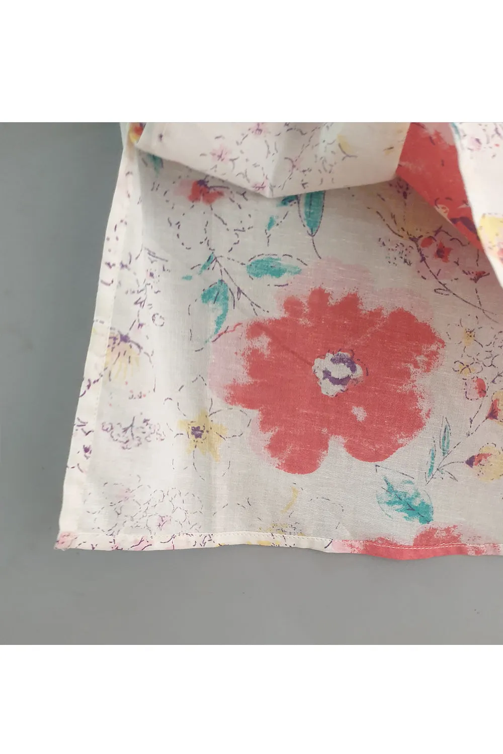 White And Peach Floral Printed Kurta