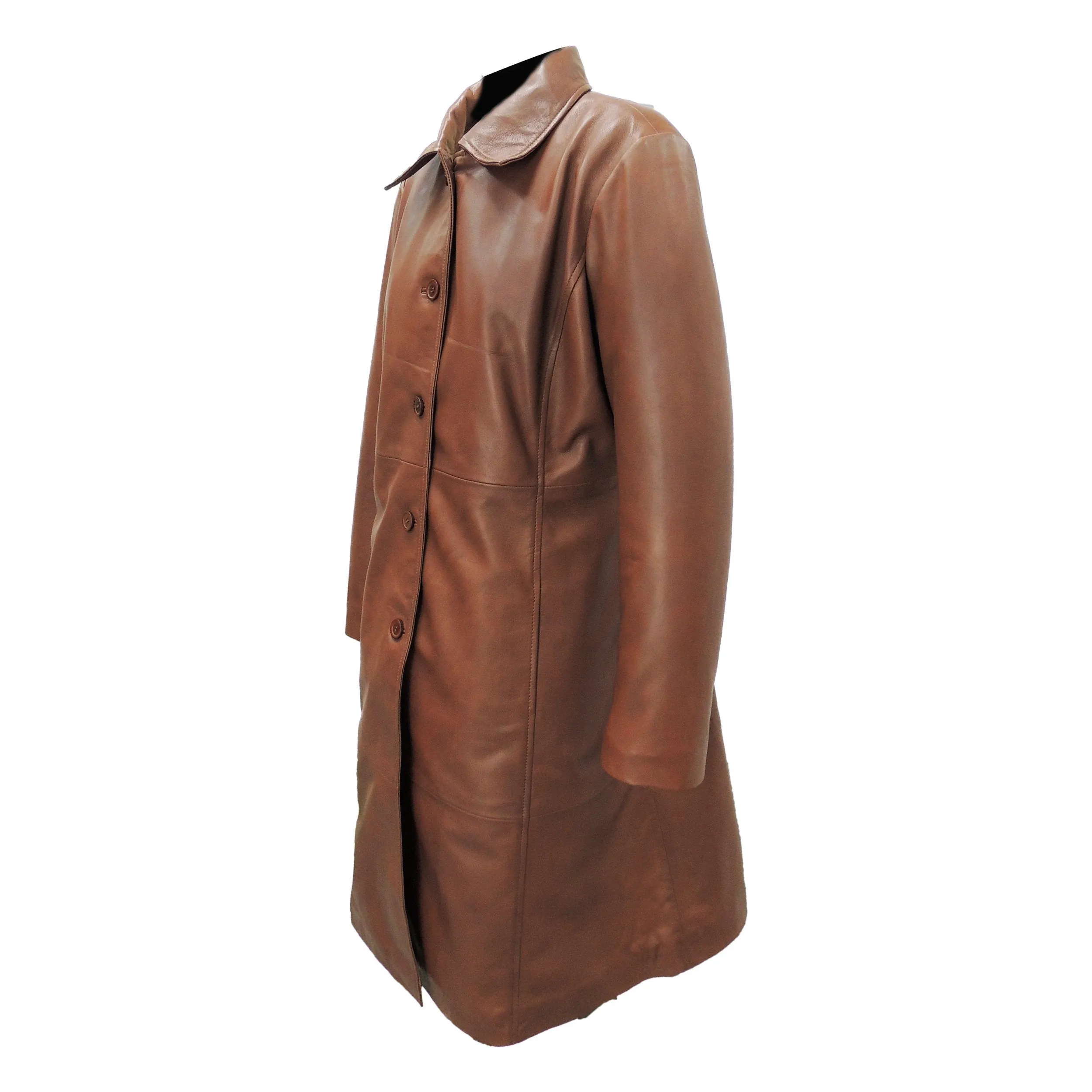 Womens Elegant Brown Leather Coat