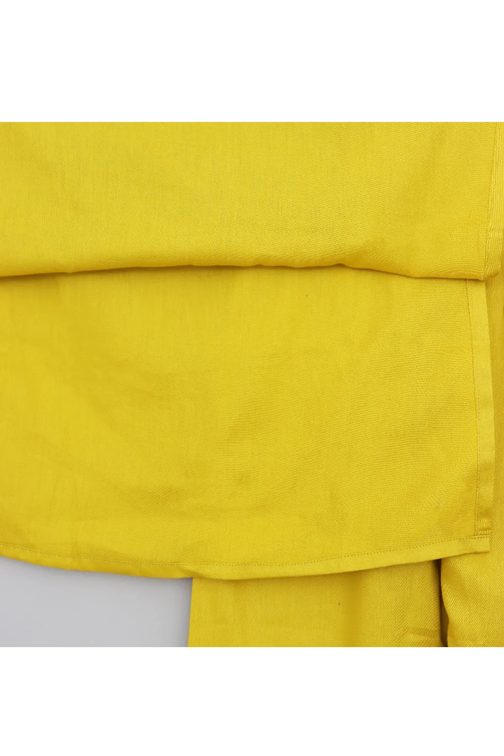 Yellow Cotton Silk Kurta With Blue Floral Printed Attached Jacket Set