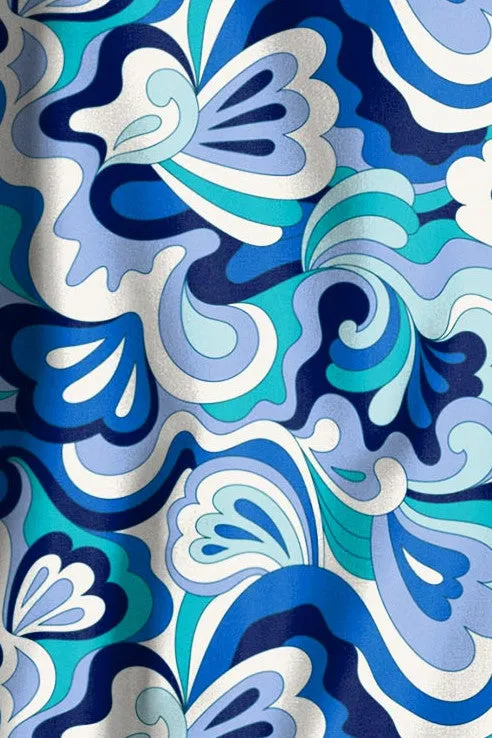 Z12213 Wavy Paisley Blue Swirl Women's Print Scrub Top