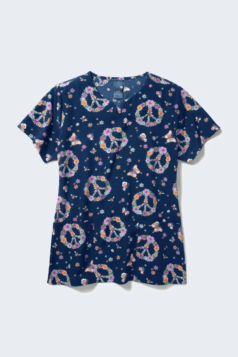 Z16213 Groovy Garden Women's Print Scrub Top